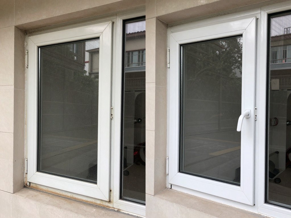 Before and after maintenance of aluminium windows