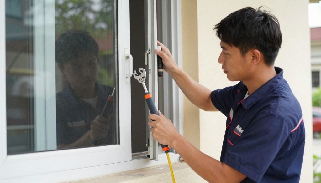 Professional technician servicing aluminium windows and doors
